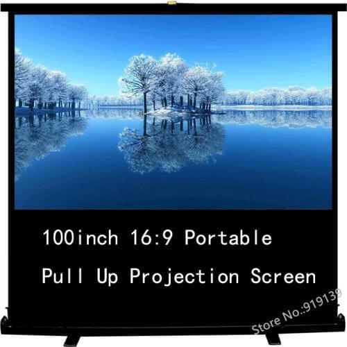 HD Portable Floor Pull Up Projection Screen 100 inch 16:9 Fast Set Up Standing Projector Screens For Home School Office Meeting