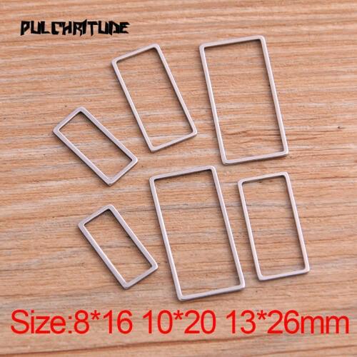 PULCHRITUDE 20Pcs 3 Size Rectangle Charm Stainless Steel Pendant Open Bezels Pressed Resin Frame Mold Bezel DIY Jewelry Making