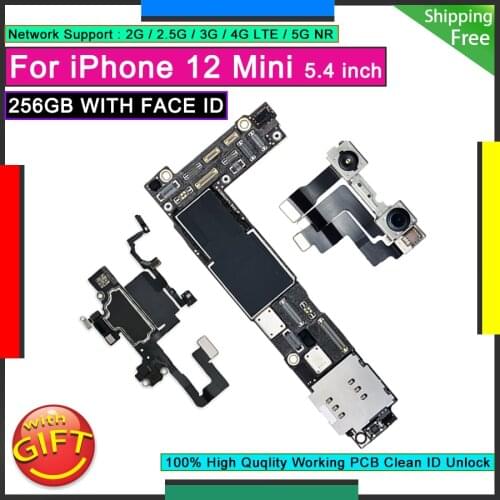 Unlocked Motherboard For IPhone 12 mini 256GB WITH FACE ID Factory Free iCloud Plate Original Mainboard Good Working Logic Board