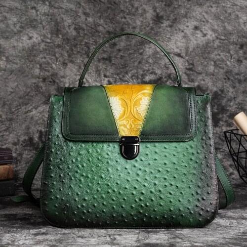 2021 Summer Genuine Leather Luxury Handbags Women Bags Designer Retro Ostrich Pattern Versatile Cowhide Shoulder Messenger Bags