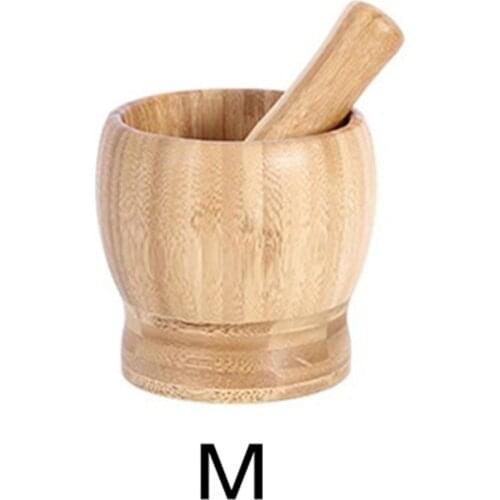 Manual Garlic Grinder Bamboo Mortar Pestle Set Herb Crush Pedestal Garlic
