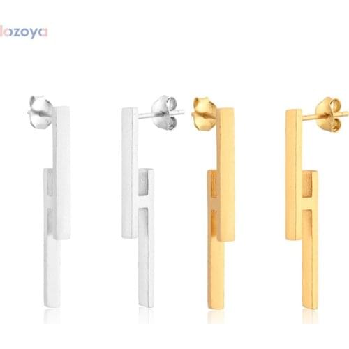 Lozoya 925 Sterling Silver Gold Punk Long Piercing Geometric Irregular Line Stud Earring Simple Rock Pendiente Luxury Jewelry