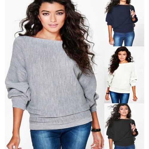 Women Casual Sweaters Autumn Winter Sweater Loose Long Batwing Sleeve Solid Pullovers Woman Female Thin Sweater Jumper Lady