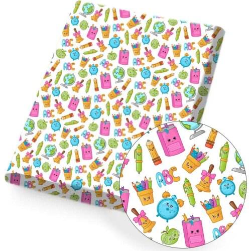 Polyester Cotton Fabric Back to School Theme Pencil Globe Printed Fabric Sewing Cloth Home Textile Garment 45*150cm 80g/pc IBOWS