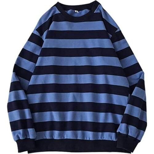 Women Mens Hoodies Autumn Winter Striped Print Sweatshirts Oversize Long Sleeve O Neck Loose Pullovers Female Tops
