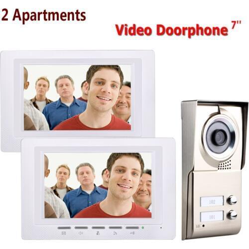 7inch LCD 2 Apartments Video Door Phone Intercom System IR-CUT HD 1000TVL Camera Doorbell Camera with 2 button 2 Monitor