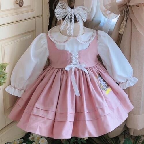 Baby girl vintage Spanish lolita princess dress peter pan collar fake two birthday party ball gown dress