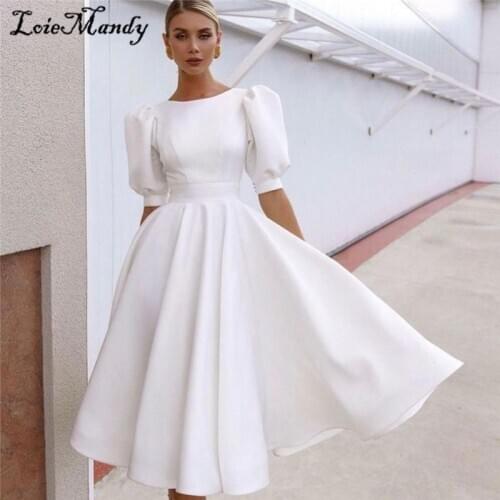 Vintage Satin Short Wedding Dresses 2021 Sexy Knee Length Beach Wedding Bridal Gowns Cheap Plus Size Boho Robe de princesse