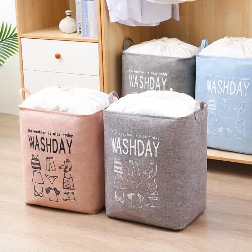 Large Capacity Cotton and Linen Drawstring Bedding Storage Bag Clothes Storage Basket