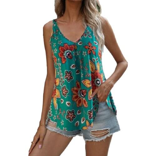 Women Vest Tops 2021 Summer Vintage Floral Print V Neck All Match Female Camisole Casual Sleeveless Office Lady Tshirt Camis