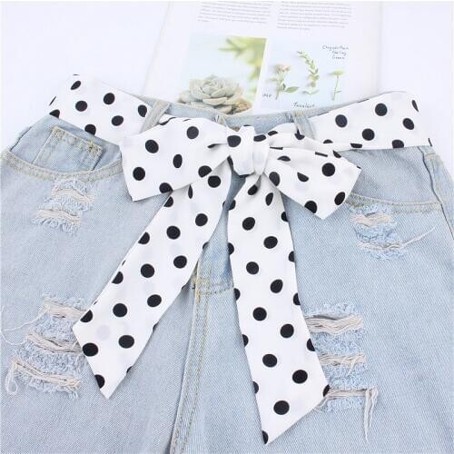 Vintage Ribbons Rope Polka Dot Fabric Belt Women Chiffon Cloth Strap Dress Accessories Ladies Fashion Korean