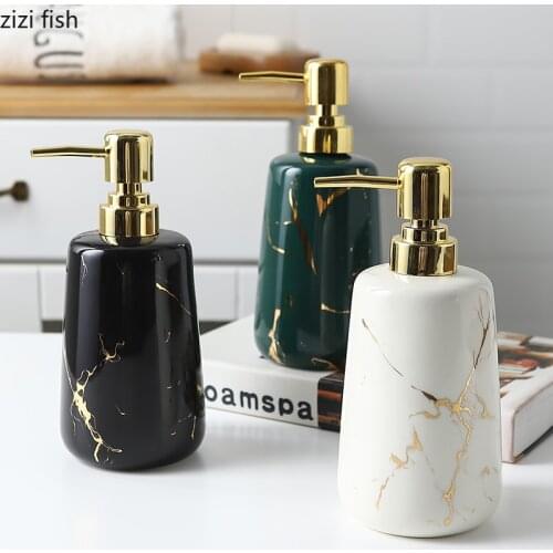 Golden Marble Texture Ceramic Portable Soap Dispenser Shampoo Bottle Hand Sanitizer Jar Bathroom Supplies 400ml Lotion Bottle
