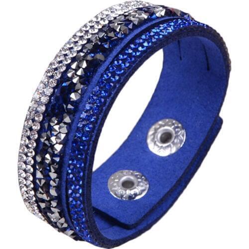 1PC Fashion Rhinestone Velvet Leather Wrap Wristband Cuff Punk Bracelet Bangle