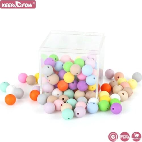 Keep&Grow 100Pcs Round 12MM Silicone Beads Chewable Teething Toys Nursing Pacifier Chain Bracelet BPA Free Baby Teething Beads