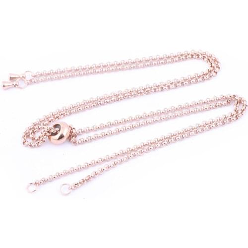 2pcs stainless steel rose gold sliding ball necklace chains diy for jewelry making supplies