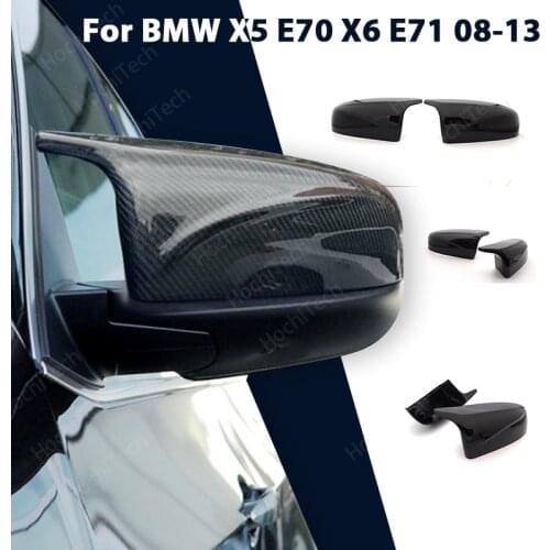 2pcs facelifted Excellent modified Rearview Bright black Carbon Fiber Pattern Mirror Cover caps For BMW X5 E70 X6 E71 2008-2013
