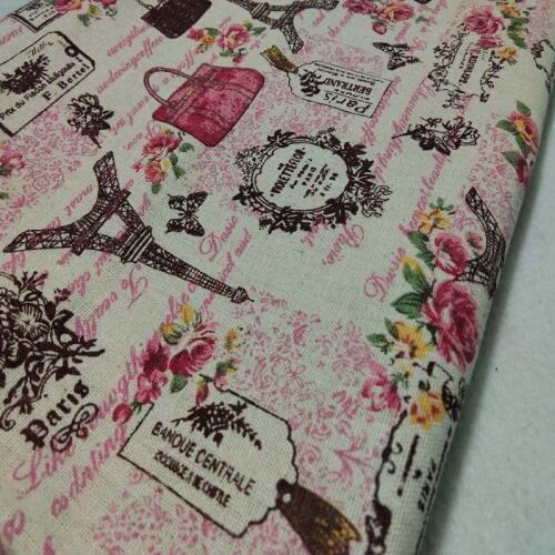 48x145cm Eiffel Tower apparel sewing print material Hemp fabrics for patchwork cotton knitting textiles linen fabric cloth