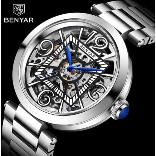 BENYAR Classic Luxury Mens Automatic Watch Top Brand Stainless Steel Waterproof Mechanical Watch Sports Casual Watch for Men