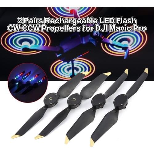 2 Pairs Low-Noise Quick Release Propellers Rechargeable Battery LED Flash CW CCW Props for DJI Mavic Pro Platinum FPV Drone
