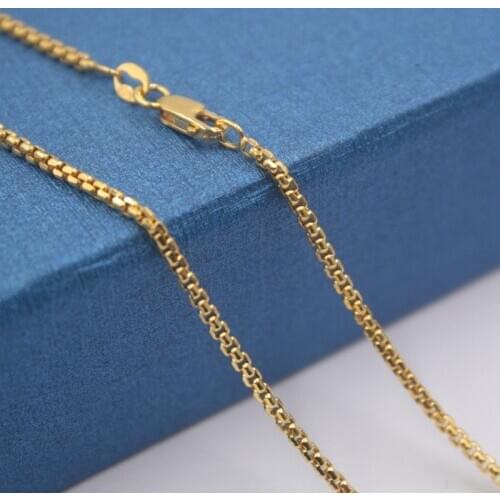Authentic 18K Yellow Gold Necklace Women Luck Square Box Link Chain 45cm 3.8-4.2g 1.8mmW