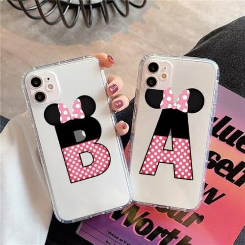 Phone Case For iphone 12 11 8 7 6s 6 5 5s 5c se plus mini x xs xr pro max cute Cartoon mouse bow 26 letters Transparent soft
