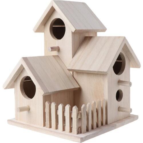 Wooden Bird House Breeding Cage Fence Box Nest Garden Backyard Home Decoration