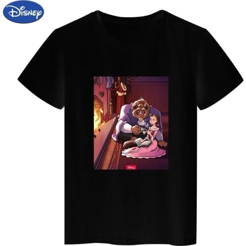 Womens Shirt Disney Beauty and The Beast Belle Beautiful Black Short Sleeve Belle Princesses Print European Summer Tshirts Top