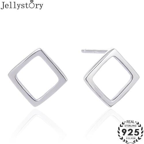 Jellystory Genuine 925 Sterling Silver Jewelry Stud Earrings for Women Geometric Shape Earring Fine Jewellery Wedding Party Gift