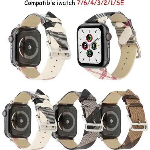 Strap for apple Watch band 44mm 40MM Plaid Pattern Genuine leather 42mm 38mm Bracelet wrist watchband iWatch Series 6 5 4 3 SE