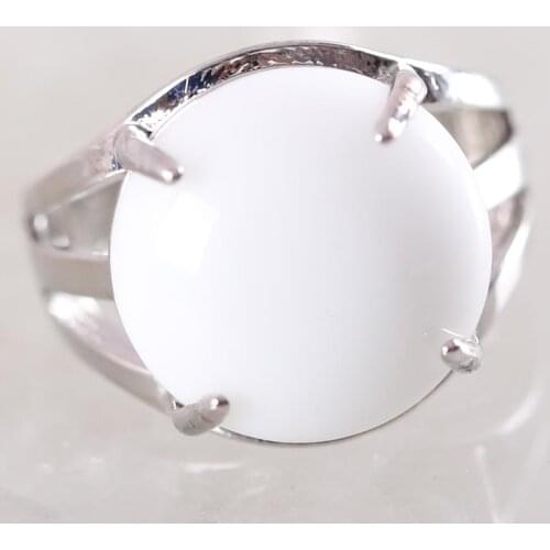 1Pcs Women Ring Natural White Porcelain Stone Round Cabochon CAB Beads Adjustable Finger Ring Jewelry Gift K223