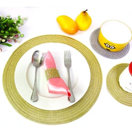 Round Placemats Gold Silver Glitte Washable Placemats for Dining Table Mat Non-slip Placemat Kitchen Accessories Decoration