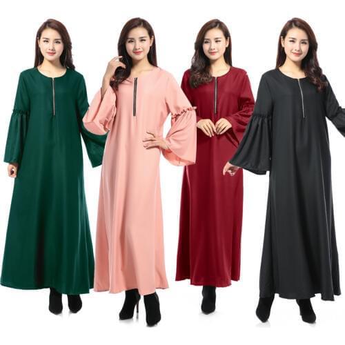 2016 fashion abaya muslim girl long dress turkish women clothing burqa dubai arab djellaba zipper dress 4 colors