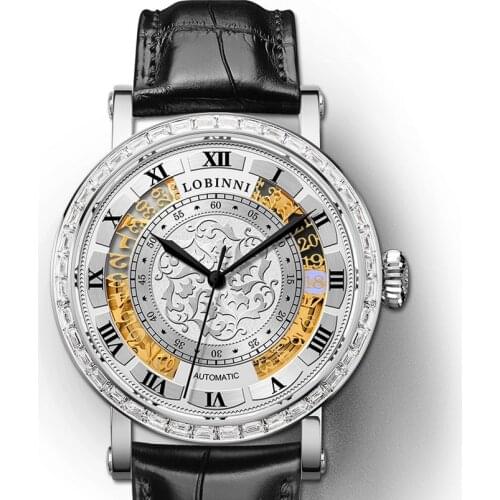 LOBINNI men automatic watch,mens luxury watches mechanical wristwatch 5ATM waterproof Switzerland clock sapphire,leather strap