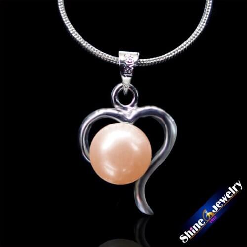 Natural Freshwater Pearl Fashion Jewelry New Silver Plated 9mm Round Pink Pearl Necklace & Pendants Beads for Women ZZZ0141