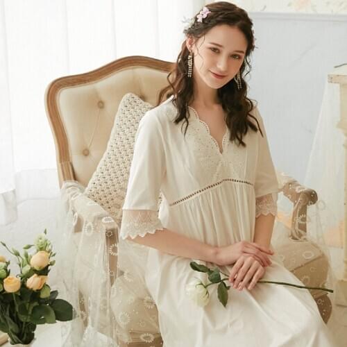 Roseheart New Women Homewear White Cotton Sexy Sleepwear Strap Night Dress Lace Nightwear Nightgown Homewear Gown