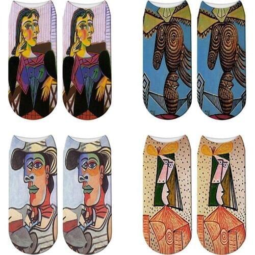 New 3D Printed Abstract Portrait Funny Socks Summer Women Picasso Portrait De Dora Maar Short Ankle Socks Calcetines Mujer