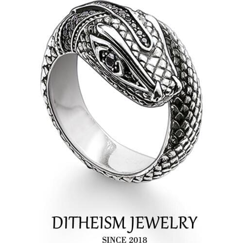 Black CZ Snake Wedding Bands Rings, 2018 New 925 Sterling Silver Fashion Jewelry Trendy Vintage Party Gift For Women Girls