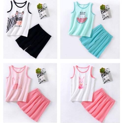 Toddler Children Cartoon Rabbit Zebra Clothing Sets Baby Boys Casual Sports Sleeveless T-Shirt Summer Kid Girls Cotton Homewear