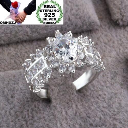 OMHXZJ Wholesale Personality Fashion Woman Girl Party Wedding Gift White Flower Luxury AAA Zircon 925 Sterling Silver Ring RN160
