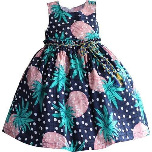 Girls Dress Pineapple Dot Print Colorful Hemp Sashes Kids Party Dresses for Girls Clothes Baby Dress vestidos infantil Size 3-8T