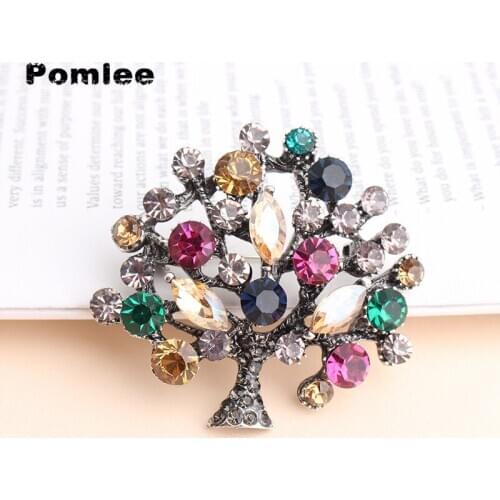 Pomlee Full Rhinestone Flower Tree Brooches For Women Elegant Fashion Wedding Pin Beautiful Shining Jewelry 2 Colors Avaible