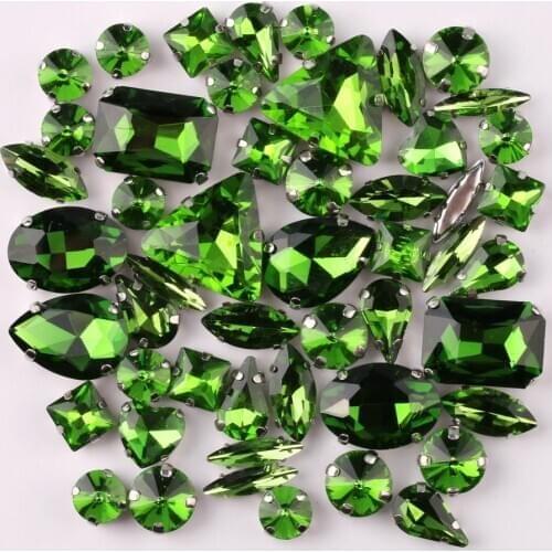 Silver claw setting 50pcs/bag shapes mix Olivine glass crystal sew on rhinestone wedding dress shoes bag diy trim