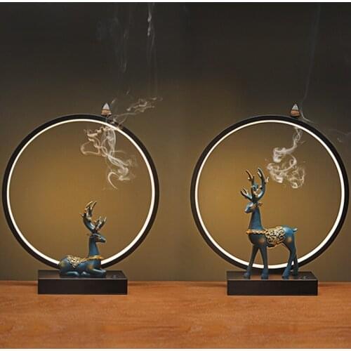 Deer Led Light Backflow Incense Burner Wood Insenso Wax Melt Burner Incense Holder Aromatherapy Fogareiro Home Decoration YD50XL