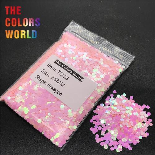 TCI18 Pearlescent Iridescent Light Pink Color Hexagon Shape Nail Glitter Nail Art Decoration Nail Gel Makeup DIY Accessorie