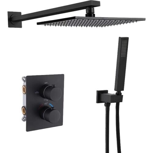 Thermostatic Shower Set Concealed Intelligent Shower Full Copper Shower Embedded Box Dumb Black Painted shower System Bathroom