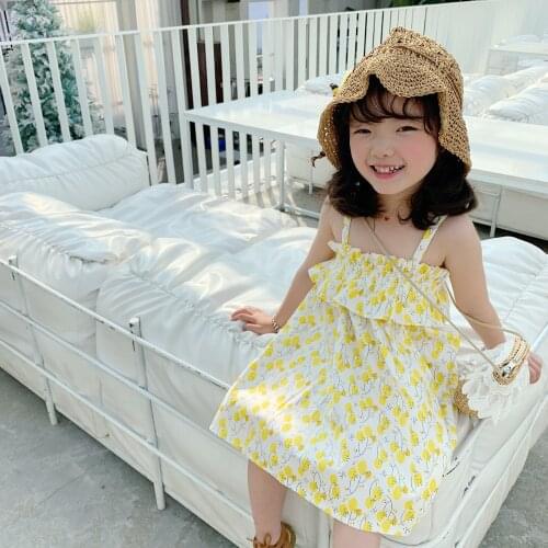 Tonytaobaby New Style Summer New Style Fresh Camisole Lemon Floral Printed Dress Girls Childrenswear