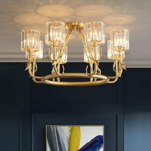 Unique Copper Deer Design Led E14 Led Chandelier Living Room Ceiling Chandelier Lighting Lustre K9 Crystal Ceiling Light Fixture