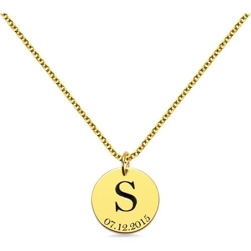 Uonney Dropshipping Personalized Initial And Date Disc Necklace Custom Trendy Disc Letter Necklace Best Gift For Women