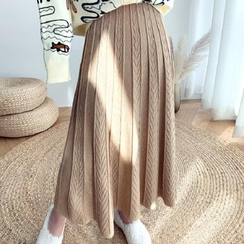 Knit Skirt 2020 Autumn Winter Knitted Skirts Women Korean Midi Over-the-Knee Pendant Shiny Long Plaid Womens Harajuku Streetwear