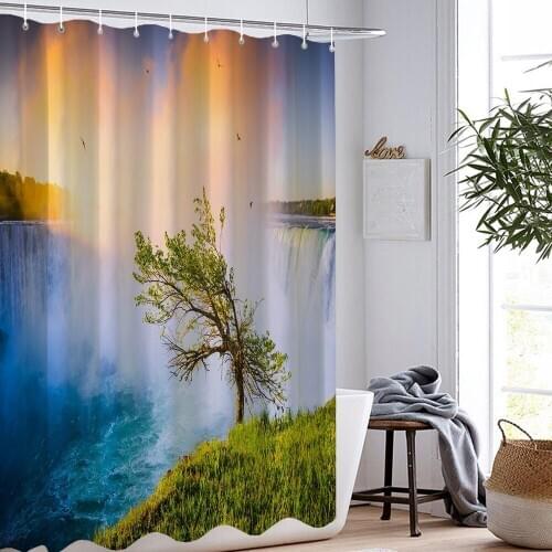 Shower Curtain Waterfall Mountain Green Scene 3D Landscape Print Shower Curtain Bathroom Bathing Curtains Waterproof Drop Ship